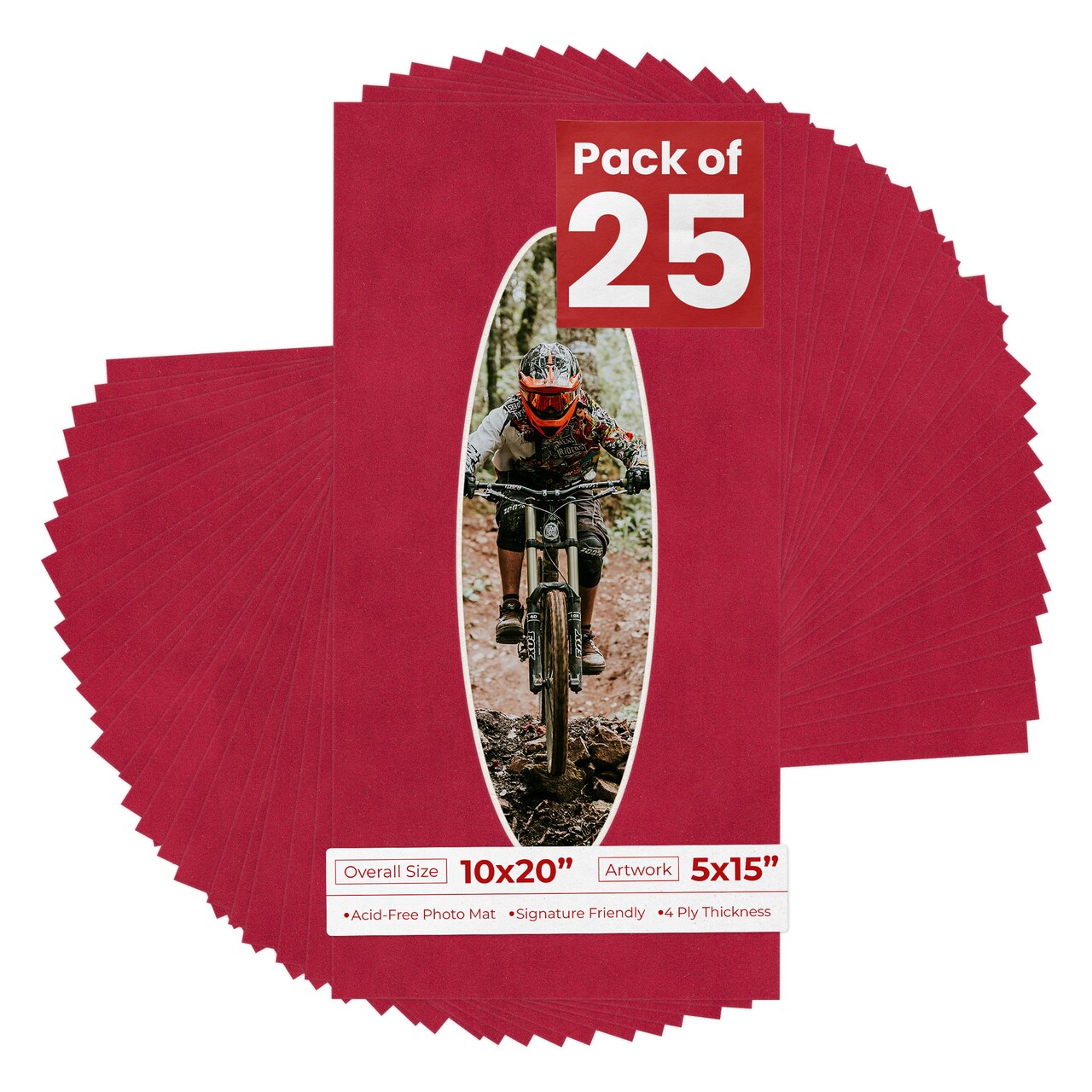 Red Suede Mat Board for 10x20 Frames - Oval Opening for 5x15 Photos